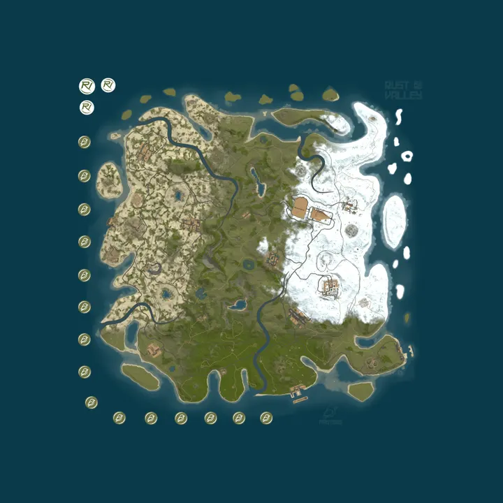 Map of [US] RustValley 10X |#2| PVE+|Legendary Weapons|RaidableBase|LO